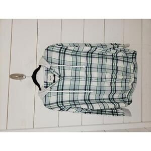 American Eagle Outfitters XS grey blue & green plaid hooded flannel shirt
